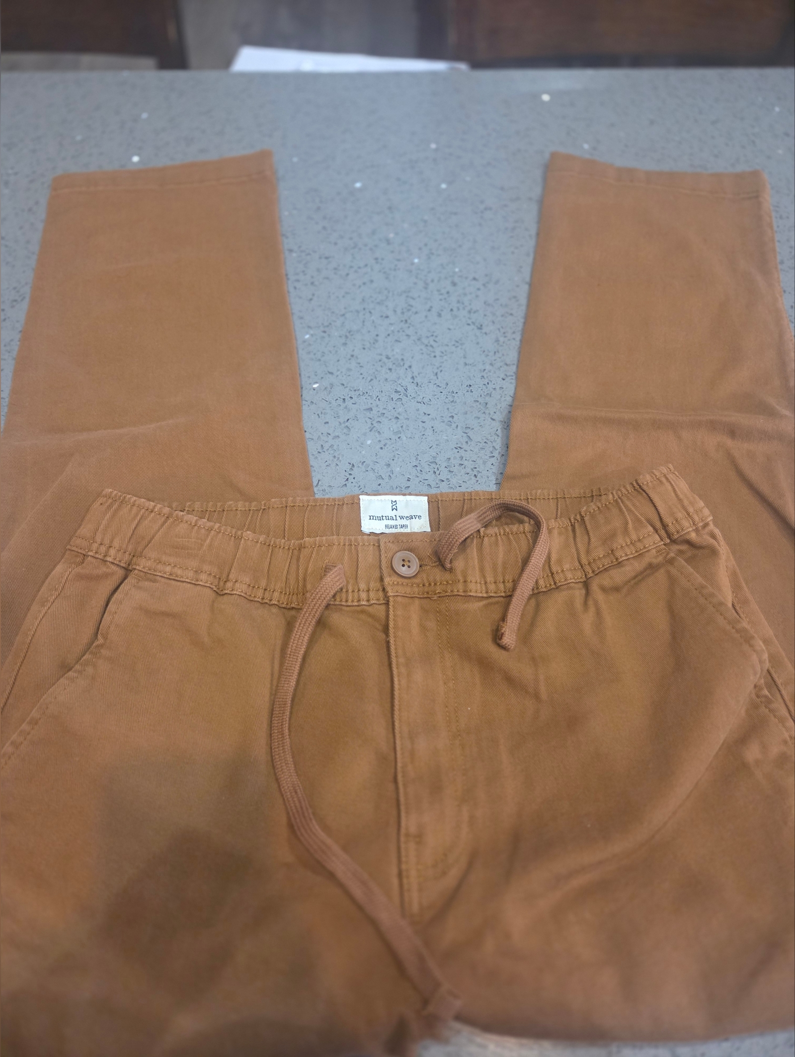Button-Front Drawstring Chinos - Brown